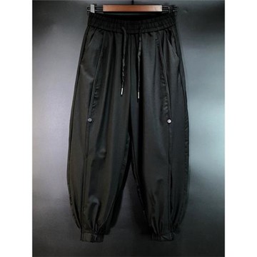 秋季大碼燈籠褲寬松紐扣個性黑色潮流哈倫褲男小腳束口高彈休閑褲