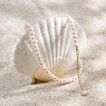 天然白色淡水珍珠項鍊 5–6mm 金色延長鏈 簡約時尚 生日禮物