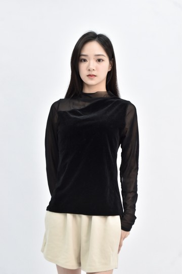 (S) 【德馨私服】紡紗絨布紡紗黑色長袖上衣