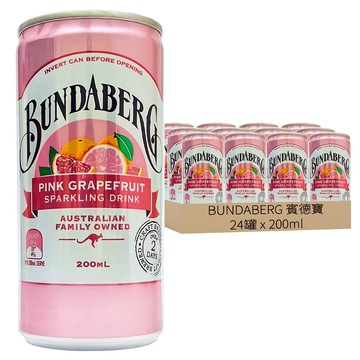 BUNDABERG 賓德寶 水果氣泡飲 粉紅葡萄柚風味 迷你罐 6 x 200毫升 (24罐)  200ml