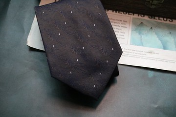 灰藍色葉子刺繡領帶真絲紳士necktie