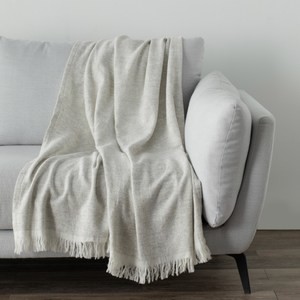 查莉棉麻混紡緹花流蘇毯 花灰