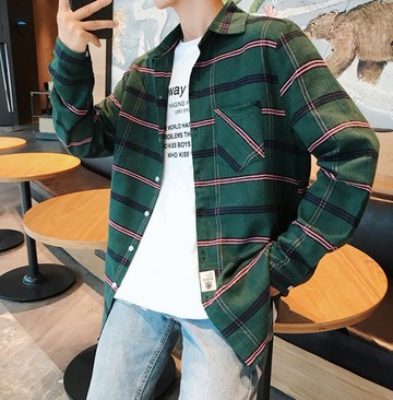 FINDSENSE H1秋季 新款 日本 街頭 原宿 時尚格子 長袖襯衫 大碼 寬鬆襯衫 潮男 上衣