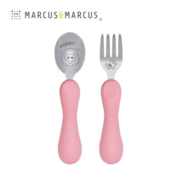 MARCUS＆MARCUS　兒童防滑易握學習叉匙組含盒-粉紅豬_廠商直送