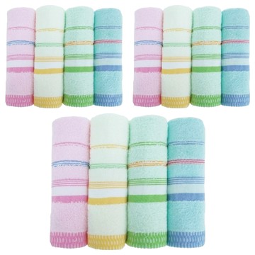 OK-PO-LO 好馬牌 超激吸水毛巾 12條裝 - 100%純棉 台灣製  五線條色  12條