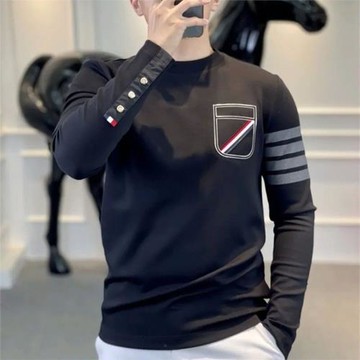 秋冬新款男士套頭印花四杠圓領打底衫潮流時尚長袖休閑不加絨衛衣