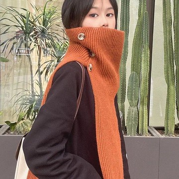 🔥3件8折🍊台北出貨🍊可開發票 秋冬掛脖圍巾洋氣時尚防風釘釦長披肩圍巾兩用二合一繫帶百搭圍脖