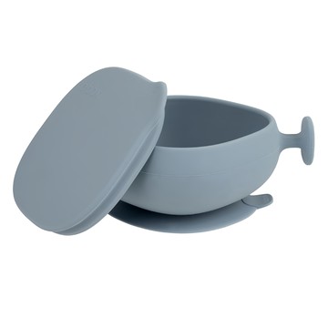 BBox 矽膠附蓋握把吸盤碗 莫蘭迪藍 寶寶學習餐具 安全矽膠材質  1個