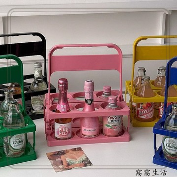 窩窩生活 粉色少女心露營野餐籃折疊飲料啤酒自帶提手籃奶茶塑料便攜收納籃