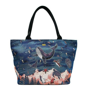 肩背托特包  大容量 / 防潑水 平織緹花 星空水族館