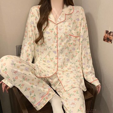 睡衣女春秋季高級感冬天甜美可愛學生可外穿家居服套裝女生甜美可愛家居服 女生居家休閒服 女生長袖睡衣.