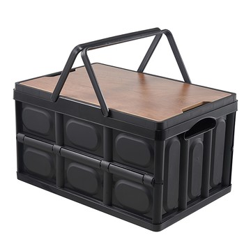 葉子小舖 手提露營摺疊箱 木蓋  黑色  小  1個