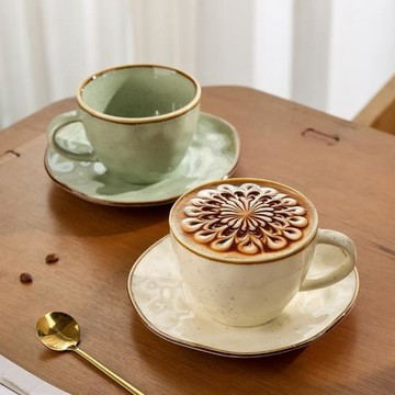 陶瓷拿鐵杯咖啡杯套裝意式拉花杯簡約杯碟280ml拉花杯ins風高顏值