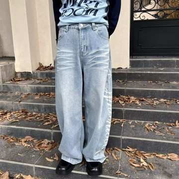 【Veee】牛仔褲 美式復古牛仔褲 彎刀牛仔褲 闊腿褲 黑色褲子 拖地褲 夏天牛仔褲 垂墜感寬褲 梨形身材 美式街頭
