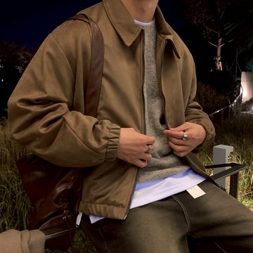 正韓復古麂皮绒拼接剪裁鉚釘短版夾克外套 2色 YUPPIE 預購商品 1124