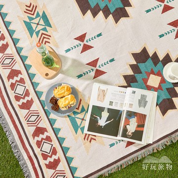 【好物良品】《提瓦納庫圖騰》獨家設計棉麻編織防水防髒野餐露營地墊