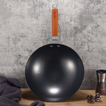 炊大皇鐵鍋鐵娘子無涂層圓底炒鍋燃氣灶凹面電磁爐家用鐵鍋炒菜鍋