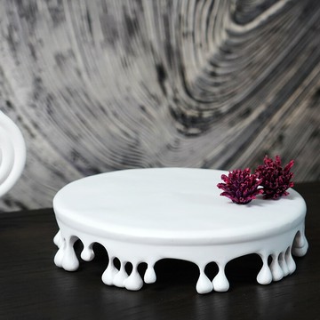 水滴藝術黑色白色圓形簡約托盤 現代輕奢ins裝飾高腳置物盤擺件