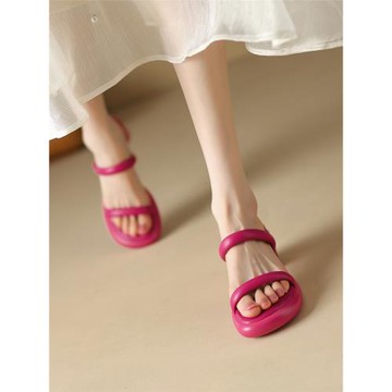 厚底防水臺粗跟露趾涼鞋女外穿2025夏季新款時尚真皮高跟一字拖鞋