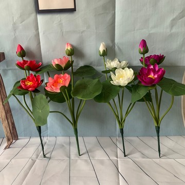 台灣出貨精品仿真小荷花把束套裝 娟花假花供佛花擺放裝飾魚缸用花藝