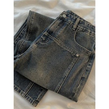 復古做舊水洗牛仔褲男春季2026年新款設計感小眾寬松闊腿休閑褲子