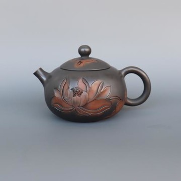 云南建水紫陶茶壺西施荷花浮雕壺純手工自產自銷茶具泡茶非紫砂