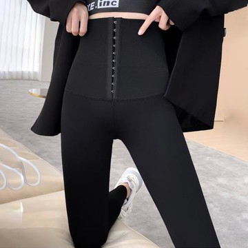 卡卡外穿高腰加厚加絨排扣鯊魚褲女外穿收腹提臀褲女褲懸浮春秋冬