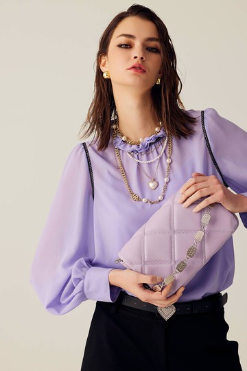 淺蔥紫雪紡荷葉領單品上衣