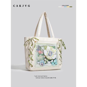 CAKJVG日系漫展二次元絲帶痛包大食量通勤托特包大容量單肩包百搭