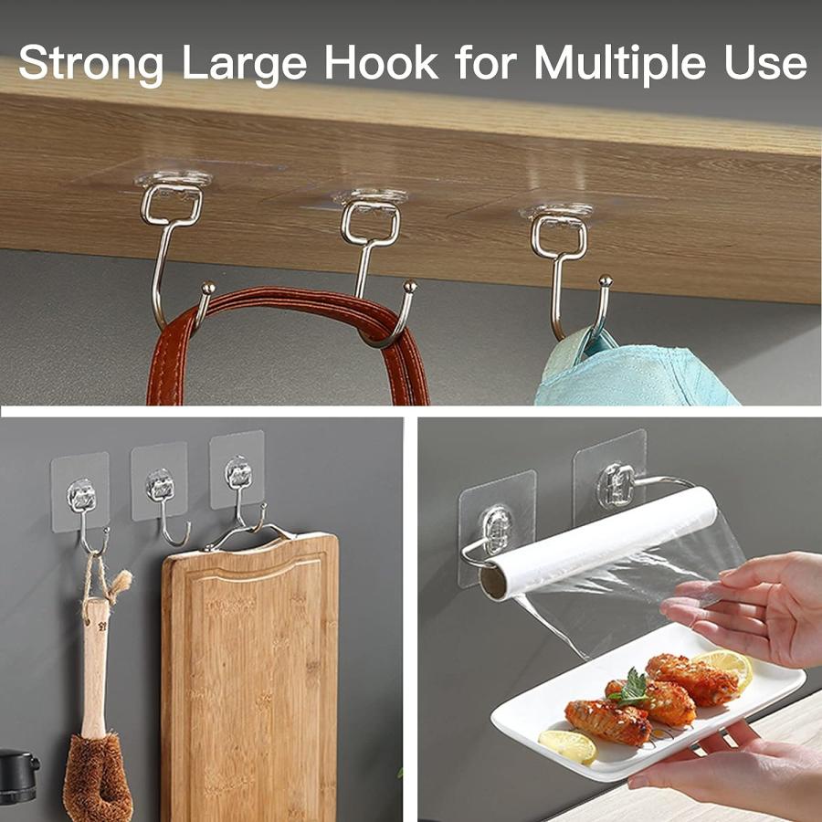 Large Adhesive Hooks for Hanging Heavy-Duty 44Ib(Max) 30 Packs  W