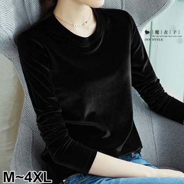 【QV5043】魔衣子-素色保暖圓領金絲绒長袖上衣