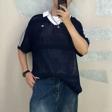 ADIDAS ORIGINALS 深藍 針織 POLO衫 寬鬆 休閒 短袖上衣 KW5685