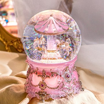 【讚爾JARLL】晨曦粉 琉光旋轉木馬 水晶球音樂盒