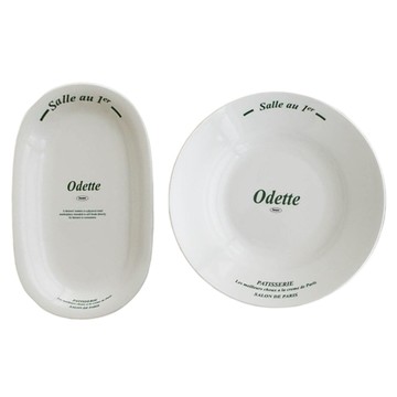 Iwooa Yeosa Odette 字母義大利麵盤 + 橢圓盤組  1套  義大利麵盤 + 橢圓盤  字母 白色 + 綠色