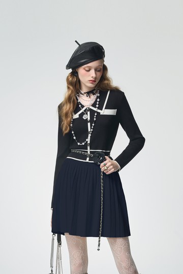 濃厚靛藍小香風針織上衣