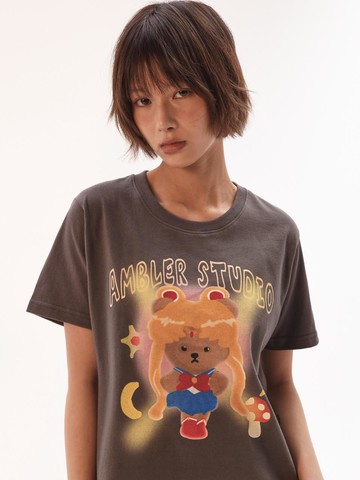 Sailor Bear Semi-Overfit Semi-Crop T-Shirt [Dark-Gray] (AS1208)
