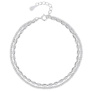 現貨+預購 925純銀手鍊雙層手鏈-亮面米形閃耀滿天星女飾品74ar15【獨家進口】【米蘭精品】