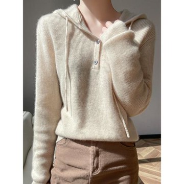 山羊絨衫衛衣女連帽寬松針織羊毛打底新款秋冬季外套毛衣帽衫上衣