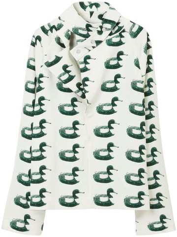 Burberry - duck-print wraparound-collar blouse - women - Viscose - 10 - White