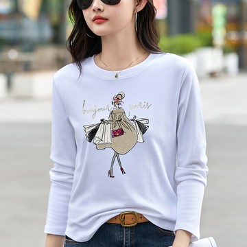 2025春秋季新款長袖T恤女歐貨洋氣寬鬆顯瘦休閒打底衫潮牌上衣女