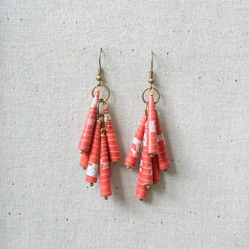 【小捲紙手作/紙藝/飾品】紅色花紋繁複垂墜耳環