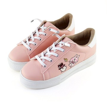 Paidalx卡娜赫拉的小動物愛麗絲夢遊仙境免綁帶跳色皮感厚底鞋-粉