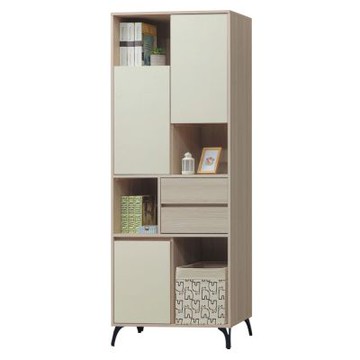 文創集 蕾克2.7尺三門二抽高書櫃-80x39x195-cm免組