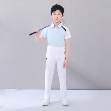 兒童高爾夫服裝短袖T恤速干透氣青少年運動翻領POLO衫男女童上衣