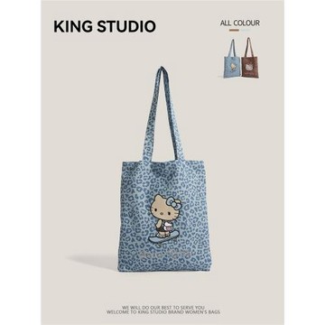 可愛Hello Kitty帆布包女燙鉆托特包大容量學生上課單肩包購物袋