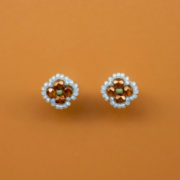 描邊電橘小花耳環  耳針耳夾 純銀耳針