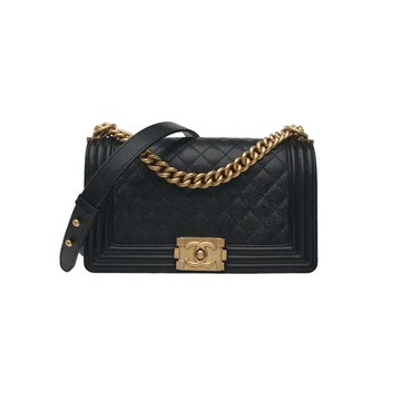 CHANEL A67086 經典 BOY 翻蓋包 黑色荔枝紋 金釦 (2020)