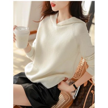 正品哥家新款時尚休閑寬松連帽針織衛衣2025女裝韓版百搭套頭毛衣