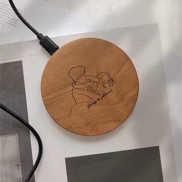 【客製化禮物】情人節 禮盒 簡約似顏繪 木質無線充電器 充電盤