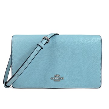 COACH 馬車Logo荔枝紋皮革掀蓋式壓扣晚宴/斜背包(水瀑藍)
